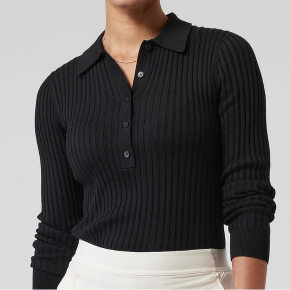 NWT Athleta Sweet Bay Henley Sweater Black Long Sleeve Women's Size 2X